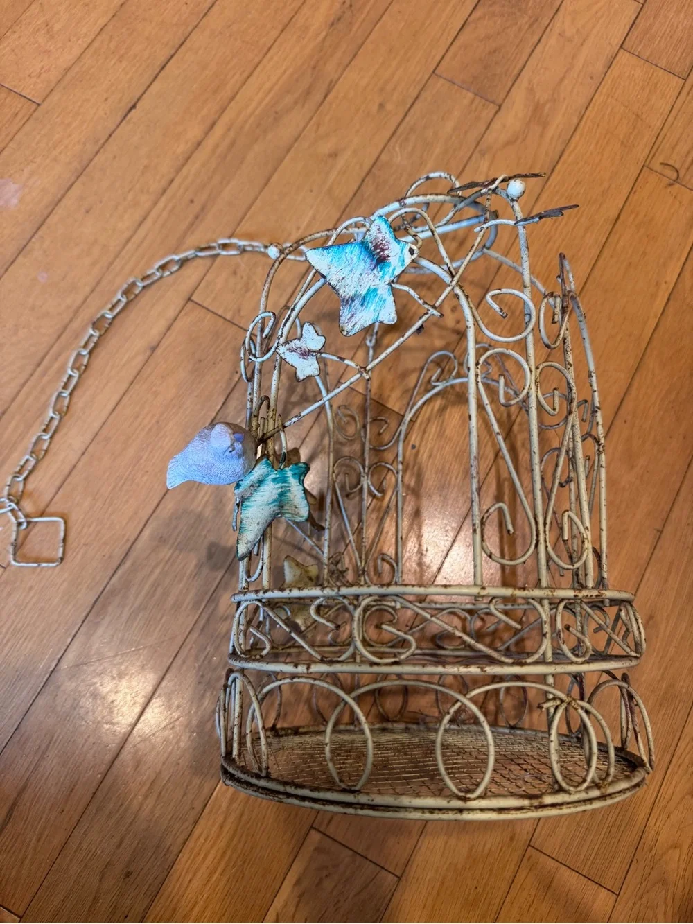 Rustic Metal Hanging Birdcage Plant Holder with Bird Ivy Decor Boho Cottagecore